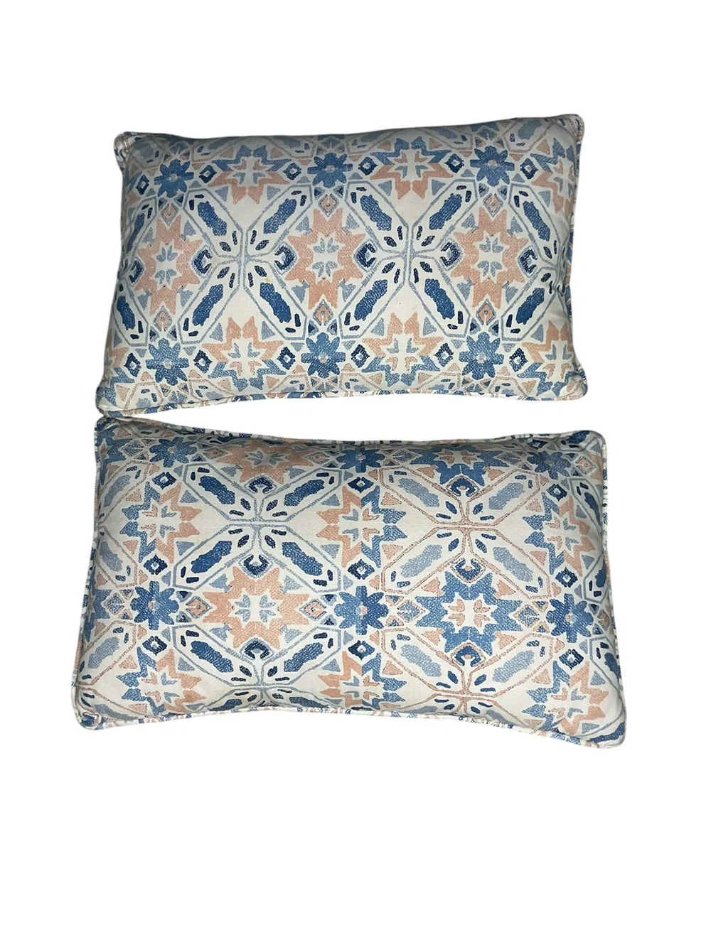 Pier 1 Imports Set of 2 Blue Blush Geometric Lumbar Throw Pillows Boho Coastal